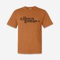 Fiddles & Foliage Festival Tee, black block print on rust (placeholder mockup)
