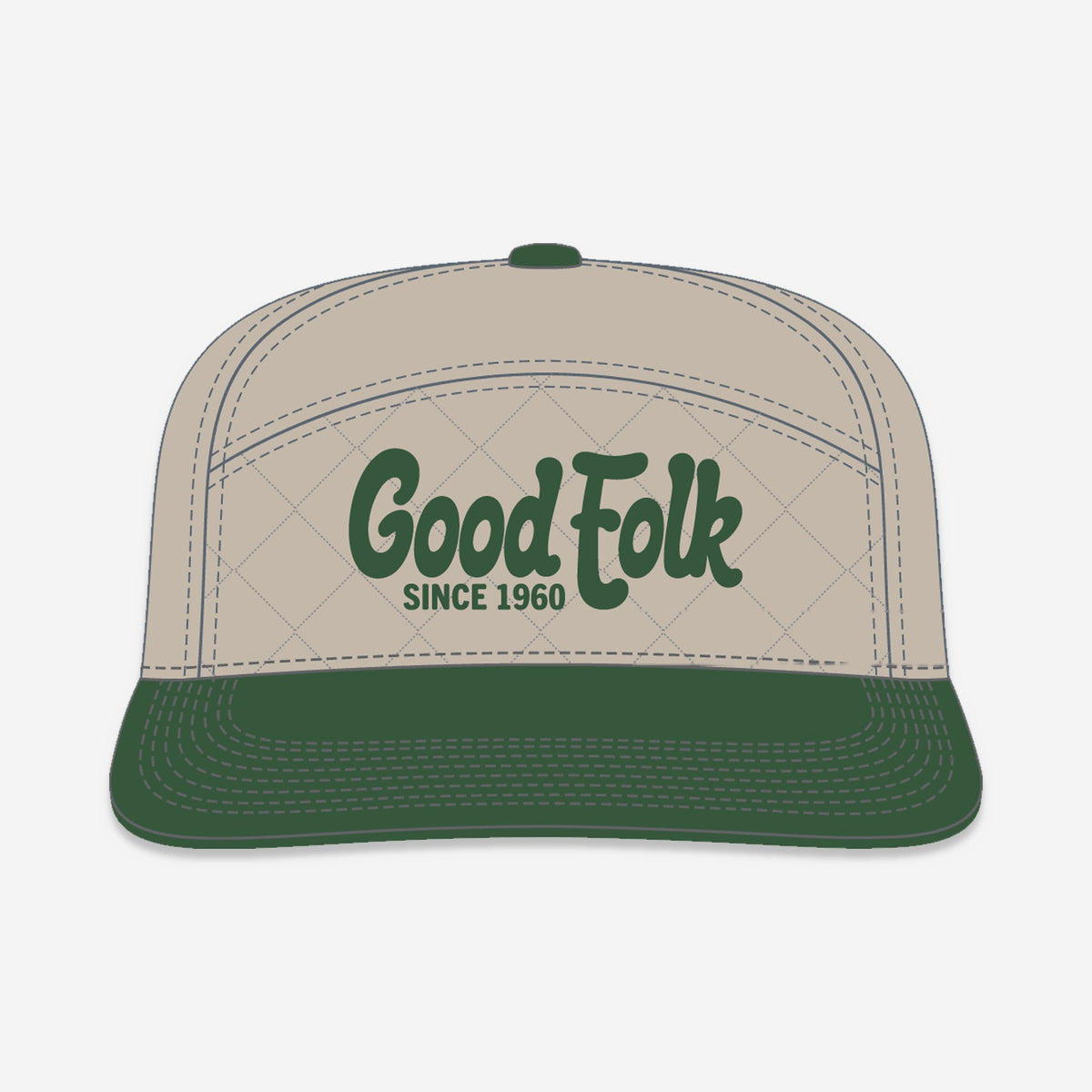 Good Folk Quilted Hat, cream crown and dark green brim (placeholder image)